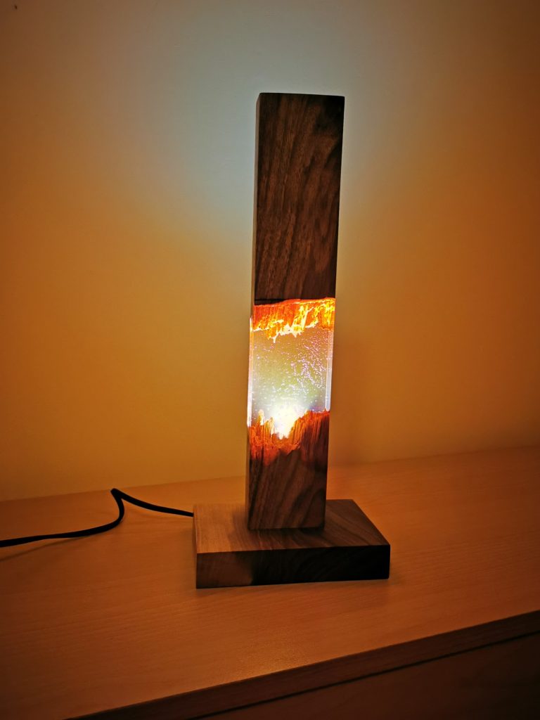 Sunset Rift” HANDMADE Walnut Wooden Glass LED Lamp Light Sculpture!