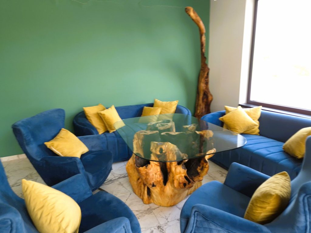 Modern home interior with beautiful natural wood furniture